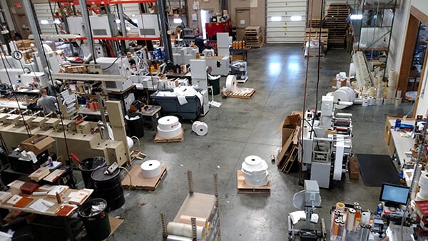 The busy shop floor at Apogee Industries, where thousands of labels are printed every day.